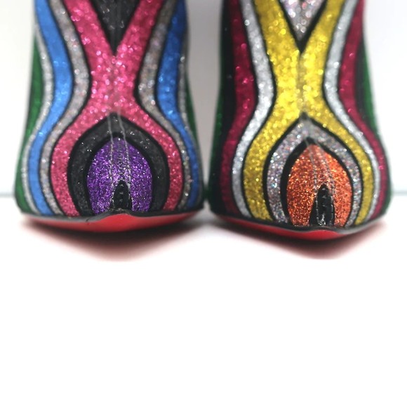 Christian Louboutin So Kate 100 Ankle Boots Multi Striped Glitter Size 37 NEW - Picture 4 of 10
